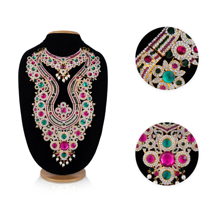 Stone Necklace & Stone Haram Pair - 14 Inches | Multicolour Stone Jewellery/ Artificial Jewelry for Deity Decor - Neck & Body Accessories