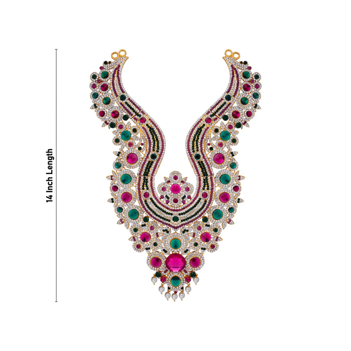 Stone Necklace & Stone Haram Pair - 14 Inches | Multicolour Stone Jewellery/ Artificial Jewelry for Deity Decor - Neck & Body Accessories