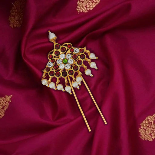 Kemp Jada Billa - 3.5 x 2.25 Inches | Kemp Jada Pin/ Hair Accessory for Women - Bharatanatyam Jewellery