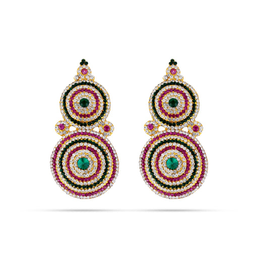 Stone Earring Pair - 4.5 x 2.25 Inches | Stone Studs / Karna Pathakam/ Multicolour Stone Ear Ring for Deity - Head & Face Accessories