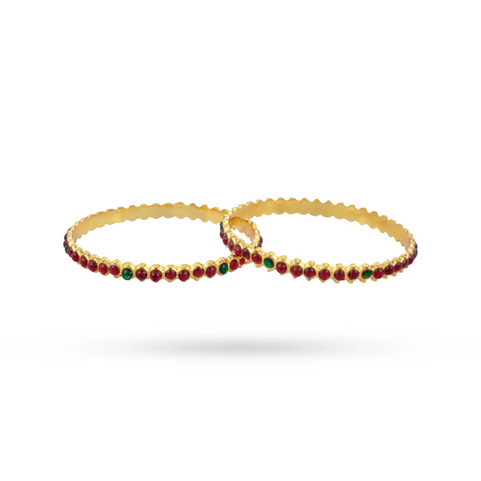 Kemp Bangles Pair - 2.5 Inches | Stone With Beads Chudi/ Bharatanatyam Jewellery for Women - Dance Jewellery
