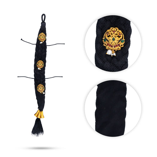 Kemp Readymade Jadai - 17 X 1.75 Inches | Varalakshmi Decor/ 3 Bit Stone Hair Accessories For Dance - Bharatanatyam Jewellery