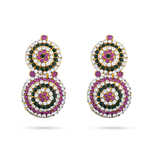 Stone Earring Pair - 2 x 1 Inches | Stone Jewellery/ Stone Earing/ Stone Studs for Deity/ Assorted Colour - Head & Face Accessories