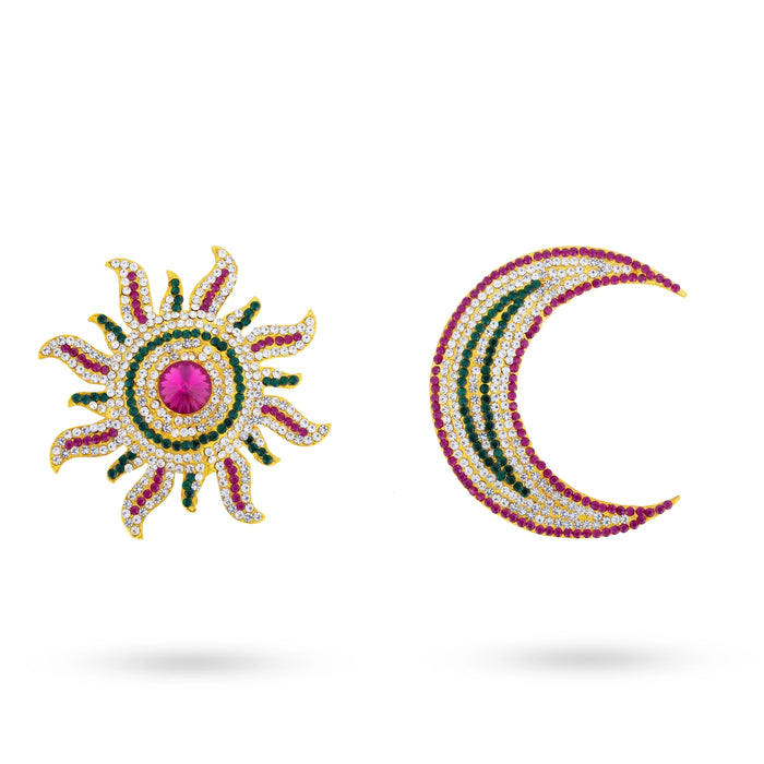 Stone Sun And Moon Pair - 3.5 x 3.5 Inches | Hair Accessories/ Sun Moon Stone Jewellery For Deity - Head & Face Accessories