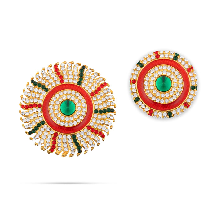 Sun And Moon Pair - 2.75 x 2.75 Inches | Hair Accessories/ Multicolour Stone Jewellery/ Sun Moon for Deity - Head & Face Accessories