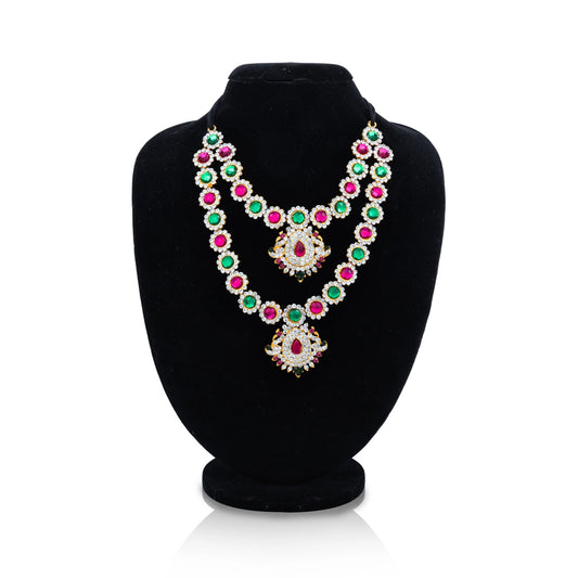 Stone Necklace - 7 Inches | Multicolour Stone Jewellery/ 2 Line Artificial Jewelry/ Stone Haram For Deity Decor - Neck & Body Accessories