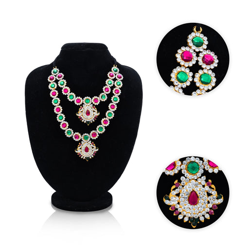 Stone Necklace - 7 Inches | Multicolour Stone Jewellery/ 2 Line Artificial Jewelry/ Stone Haram For Deity Decor - Neck & Body Accessories