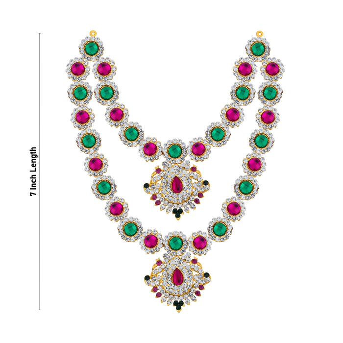 Stone Necklace - 7 Inches | Multicolour Stone Jewellery/ 2 Line Artificial Jewelry/ Stone Haram For Deity Decor - Neck & Body Accessories
