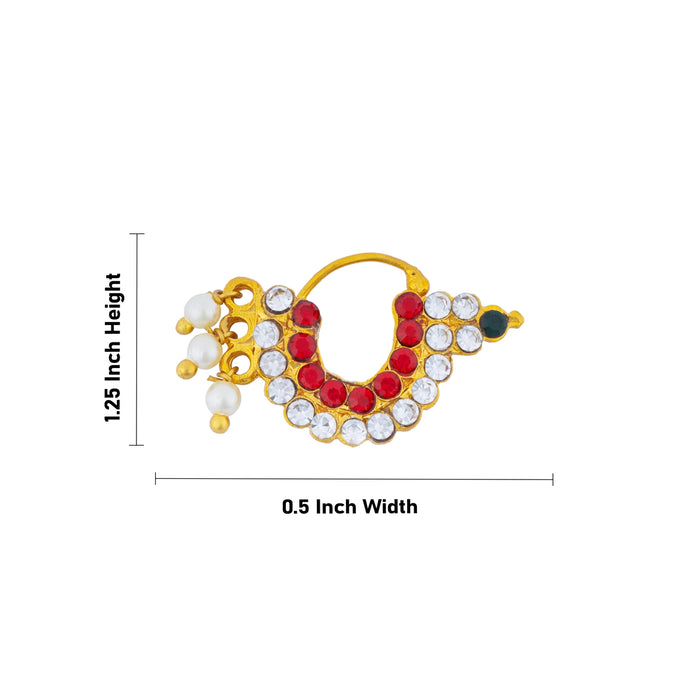 Stone Nose Pin - 1.25 x 0.5 Inches | Multicolour Stone & Beads Design Nathu Bullaku/ Nose Bullaku for Deity - Head & Face Accessories