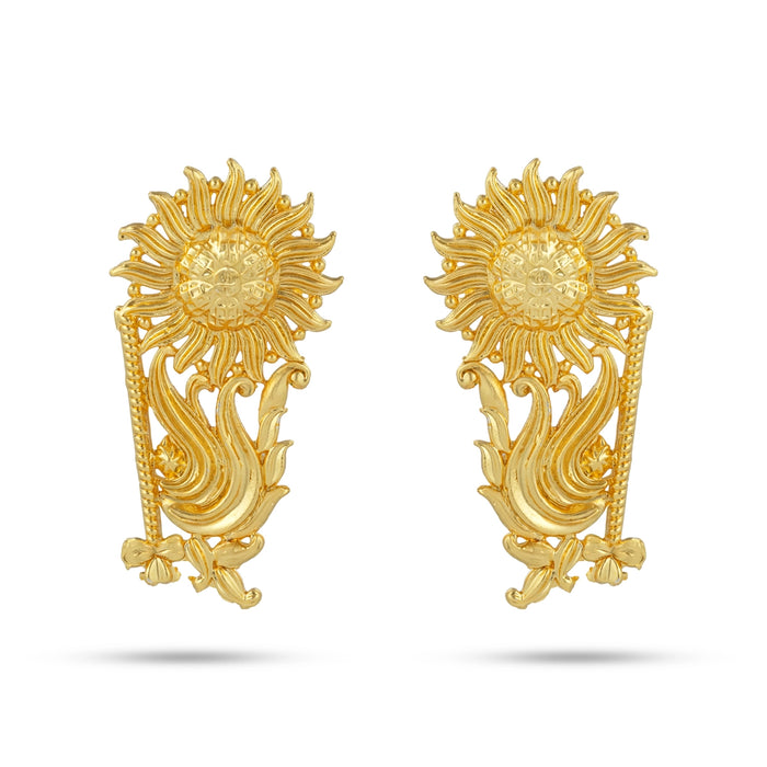 Earring Set - 1.5 x 0.5 Inches | Artificial Jewellery/ Gold Polish Ear Studs/ Karnapathakam For Deity Decor