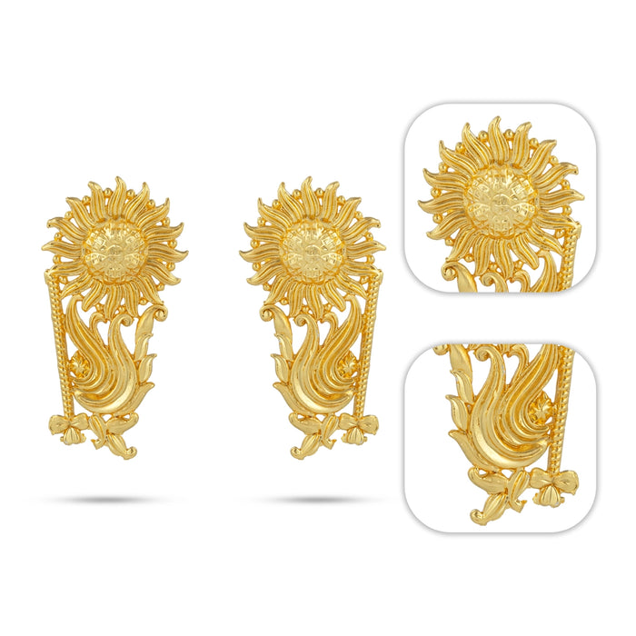 Earring Set - 1.5 x 0.5 Inches | Artificial Jewellery/ Gold Polish Ear Studs/ Karnapathakam For Deity Decor