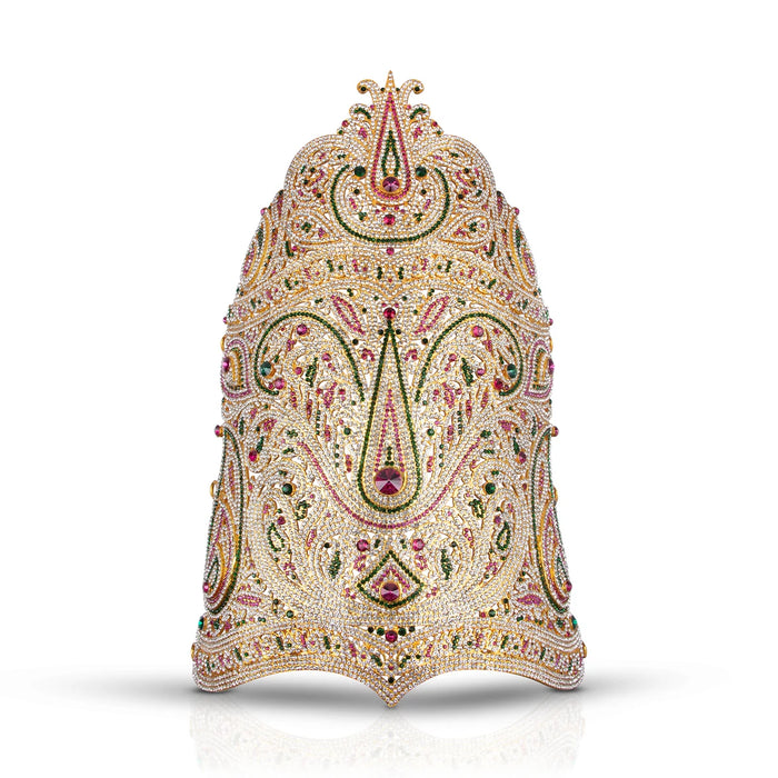 Stone Half Crown - 18 Inches | Stone Kireedam/ Multicolour Stone Mukut for Pooja - Head & Face Accessories