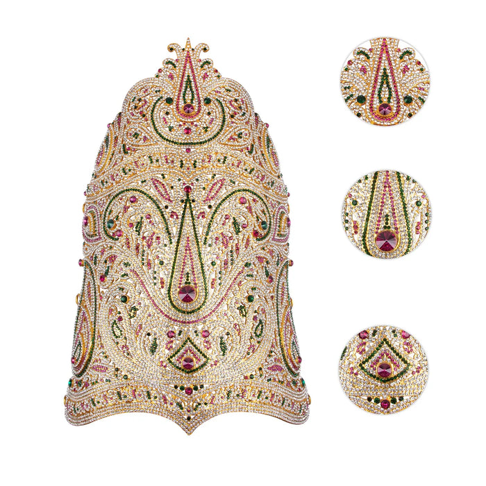 Stone Half Crown - 18 Inches | Stone Kireedam/ Multicolour Stone Mukut for Pooja - Head & Face Accessories