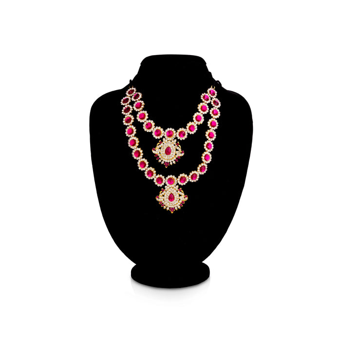 Stone Necklace - 1 x 1.5 Inches | 2 Step Haram/ Artifical Jewellery/ Multicolour Stone Jewelry for Deity