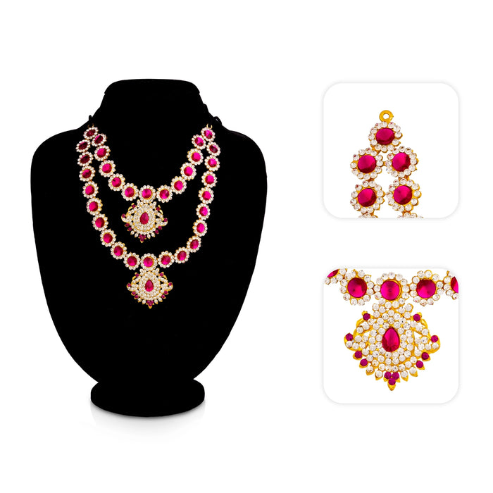 Stone Necklace - 1 x 1.5 Inches | 2 Step Haram/ Artifical Jewellery/ Multicolour Stone Jewelry for Deity
