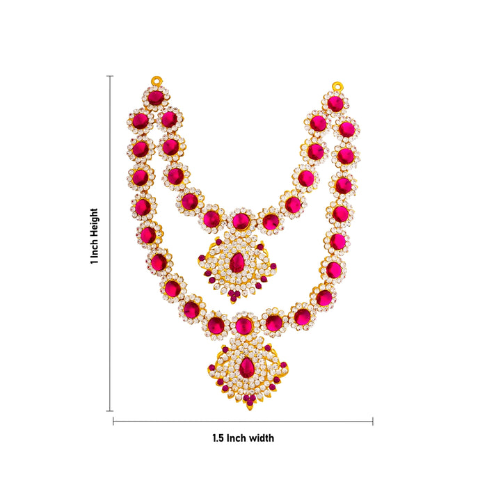 Stone Necklace - 1 x 1.5 Inches | 2 Step Haram/ Artifical Jewellery/ Multicolour Stone Jewelry for Deity