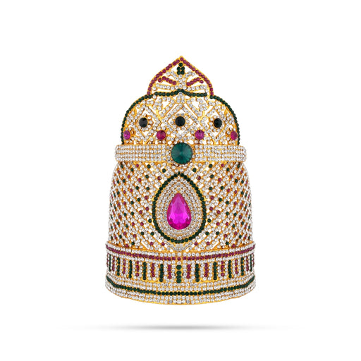 Stone Mukut - 8 x 5.5 Inches | Kiridam / MultiColour Stone Half Crown / Stone Kireedam for Deity - Head & Face Accessories