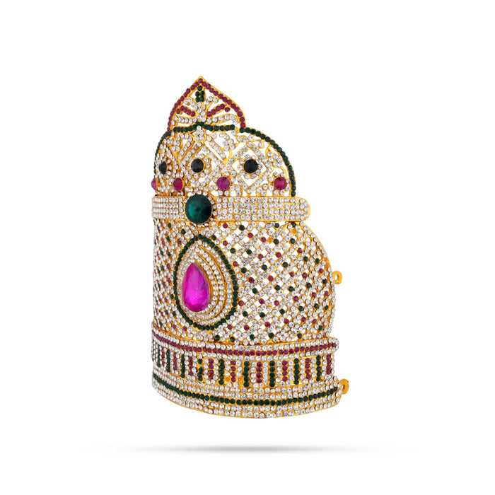 Stone Mukut - 8 x 5.5 Inches | Kiridam / MultiColour Stone Half Crown / Stone Kireedam for Deity - Head & Face Accessories