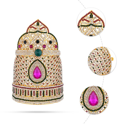 Stone Mukut - 8 x 5.5 Inches | Kiridam / MultiColour Stone Half Crown / Stone Kireedam for Deity - Head & Face Accessories