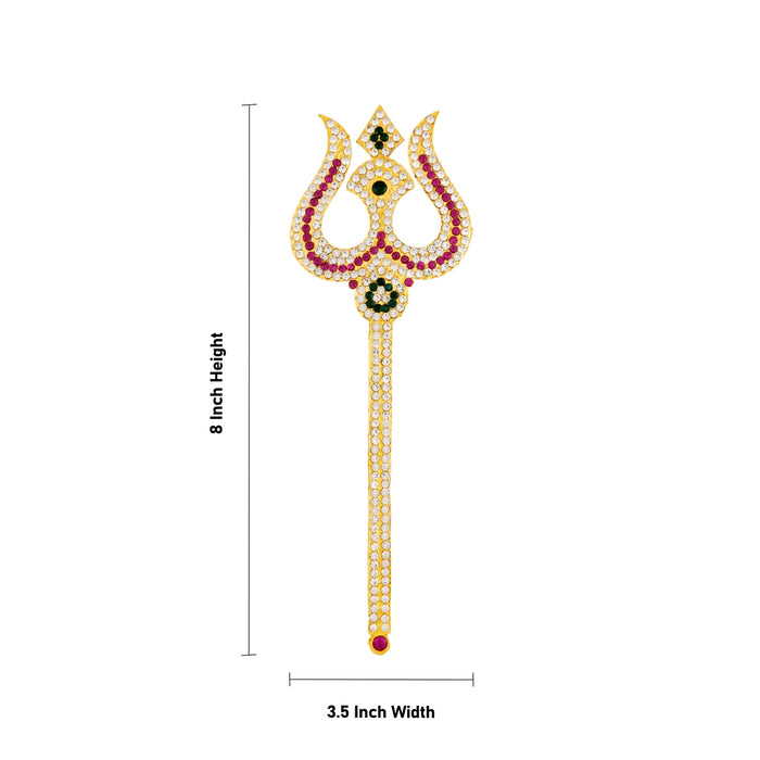 Durga Maa Soolam - 8 x 3.5 Inches | Multicolour Stone Trishul/ Metal Astras/ Shivan Soolam/ Trishul for Pooja