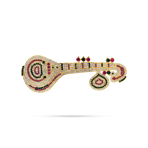 Stone Veena - 8 x 3 Inches | Multicolour Stone Saraswati Veenai for Deity Decor - Deity Accessories