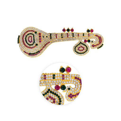 Stone Veena - 8 x 3 Inches | Multicolour Stone Saraswati Veenai for Deity Decor - Deity Accessories