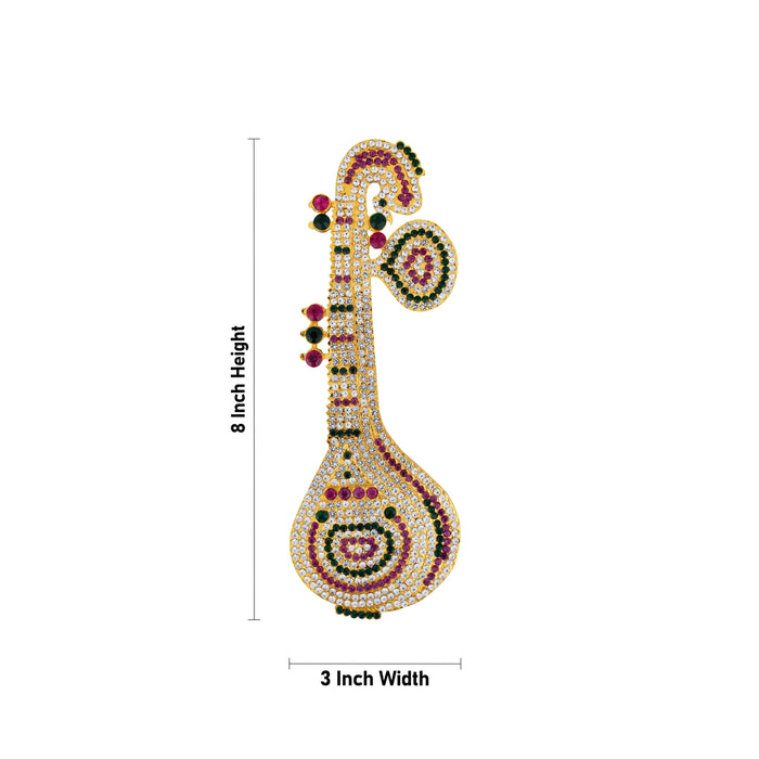 Stone Veena - 8 x 3 Inches | Multicolour Stone Saraswati Veenai for Deity Decor - Deity Accessories