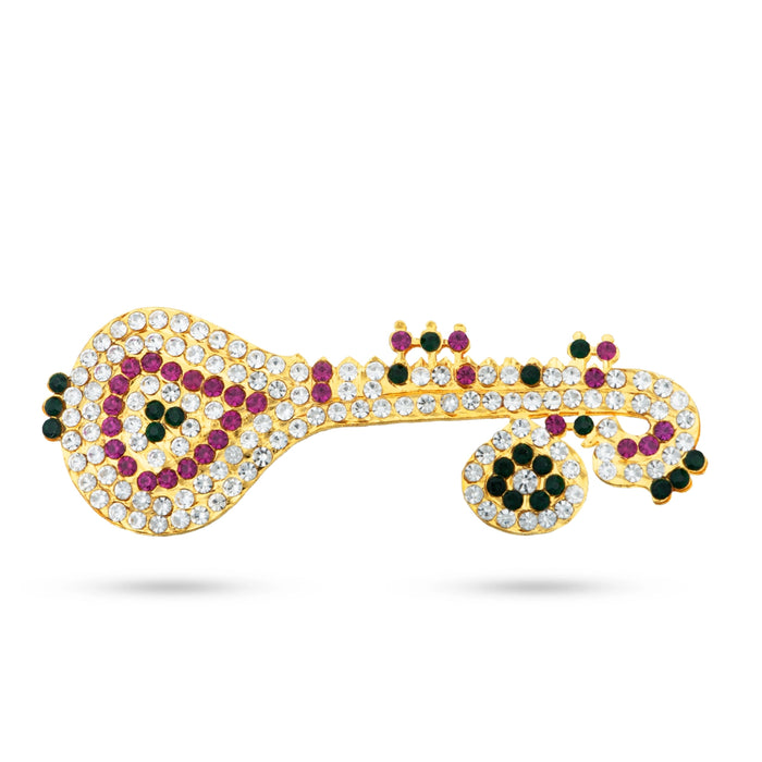 Stone Veena - 4 x 1.25 Inches | Multicoloured Stone Veenai/ Deity Ornament