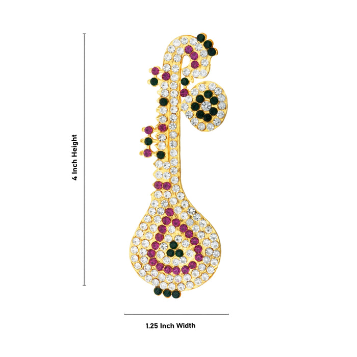 Stone Veena - 4 x 1.25 Inches | Multicoloured Stone Veenai/ Deity Ornament