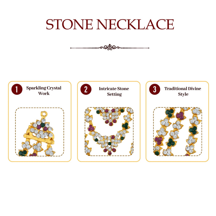 Stone Necklace - 5 Inches | 3 Step Multicolour Stone Jewellery/ Artificial Haram For Deity Decor