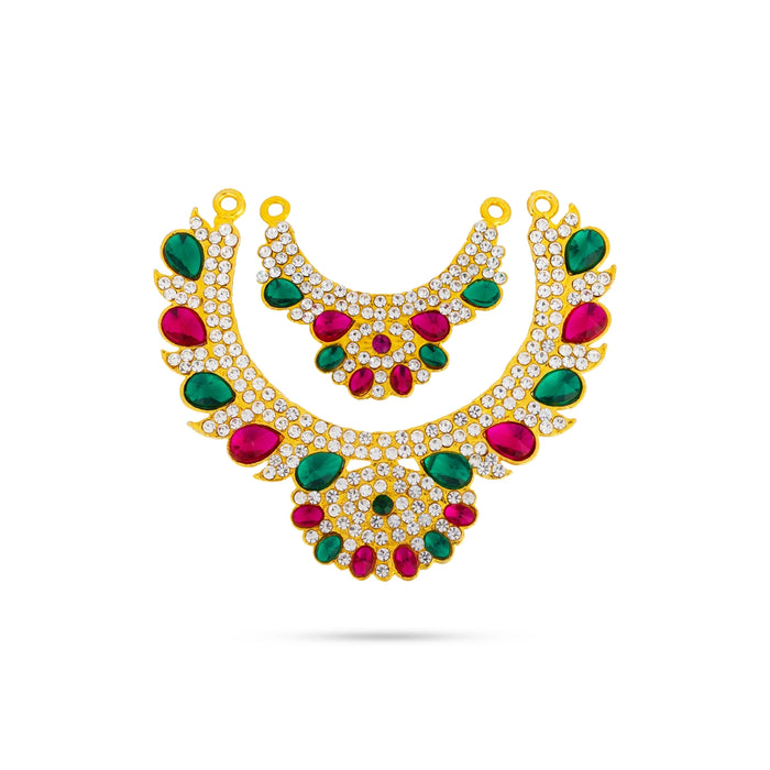 Stone Necklace - 3 Inches | Two Line Stone Necklace / Multicolour Stone Jewellery for Goddess