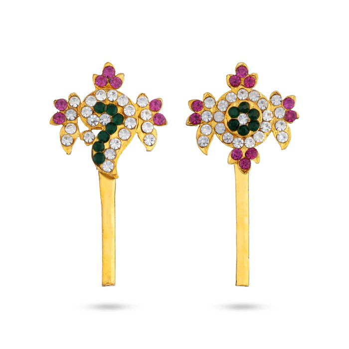 Shankh Chakra Pair - 2 x 1.25 Inches | Multicolour Stone Shanka Chakra/ Artificial Jewelry for Deity
