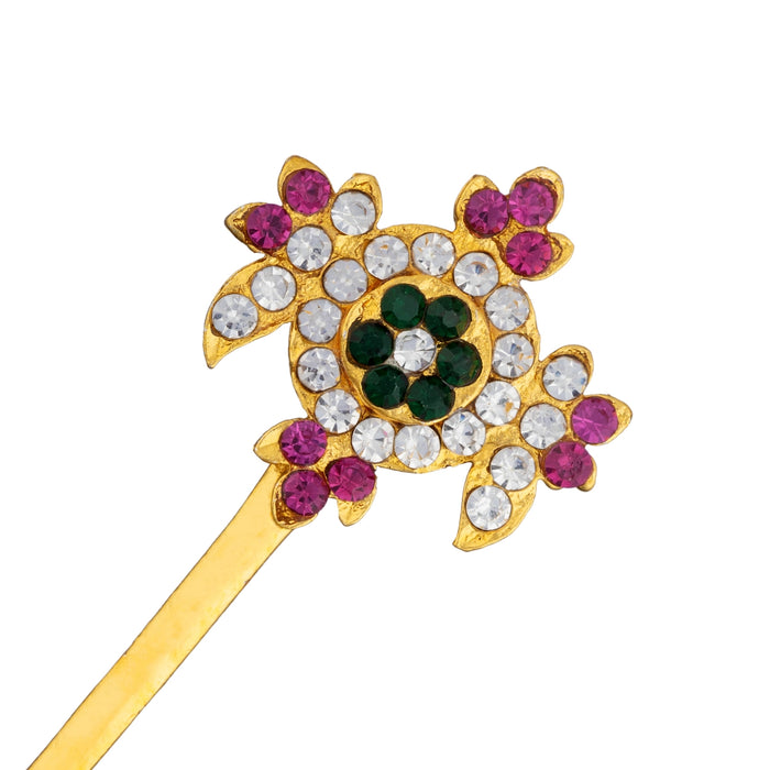 Shankh Chakra Pair - 2 x 1.25 Inches | Multicolour Stone Shanka Chakra/ Artificial Jewelry for Deity