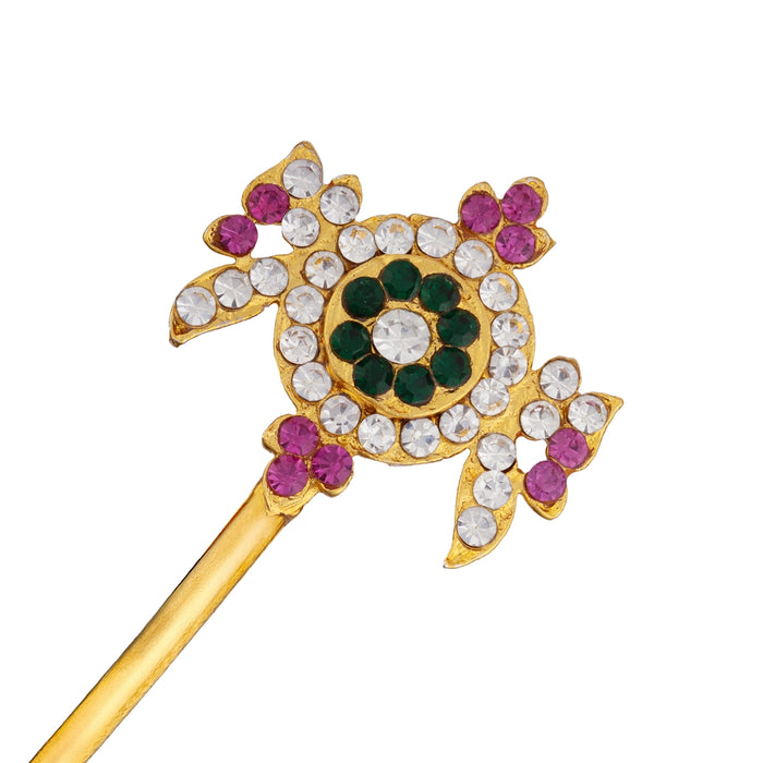 Shankh Chakra Set - 2.5 x 1.5 Inches | Stone Sangu Chakra/ Multicolour Stone Shank Chakram for Deity Decor