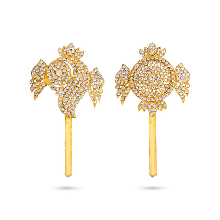 Shankh Chakra Pair - 7 x 2.25 Inches | Gold Polish Sangu Chakra/ Stone Shank Chakram for Swamy Alangaram