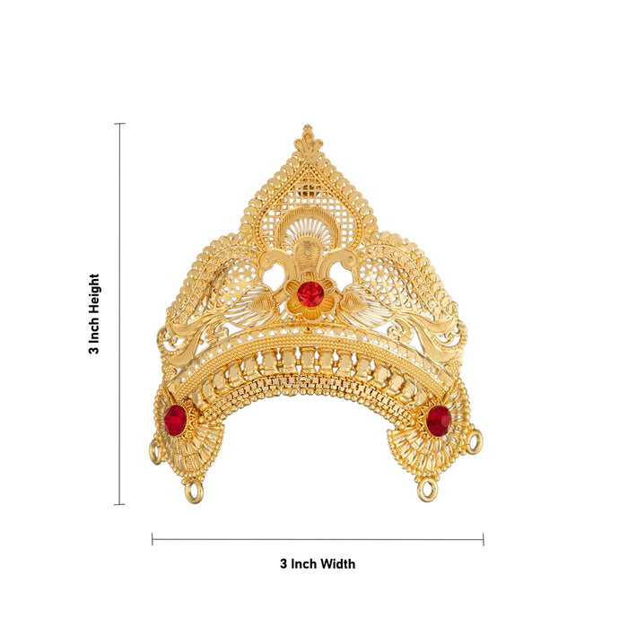 Half Crown - 3 x 3 Inches | Gold Polish Kireedam/ Stone Kiridam/ Mukut For Deity Decor - Head & Face Accessories