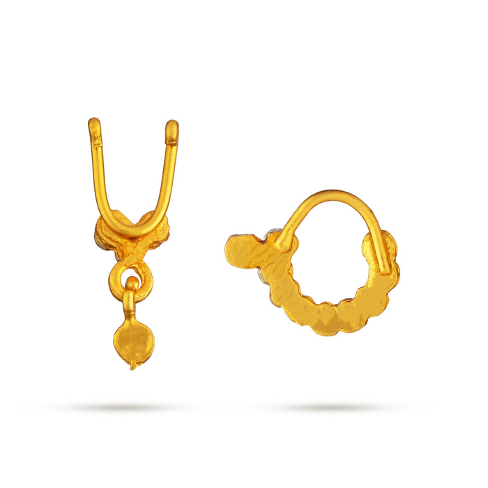 Bullaku Nose Pin - 0.75 x 0.25 Inches | Nose Pin/ Nose Jewellery / Gold Polish Nathu Bullaku for Deity