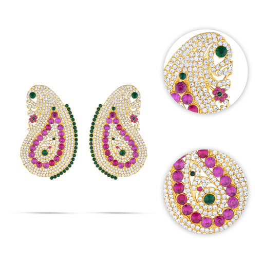 Stone Earring Pair - 4.5 X 2.5 Inches | Multicolour Stone Studs/ Karna Pathakam/ Earing For Deity - Head & Face Accessories