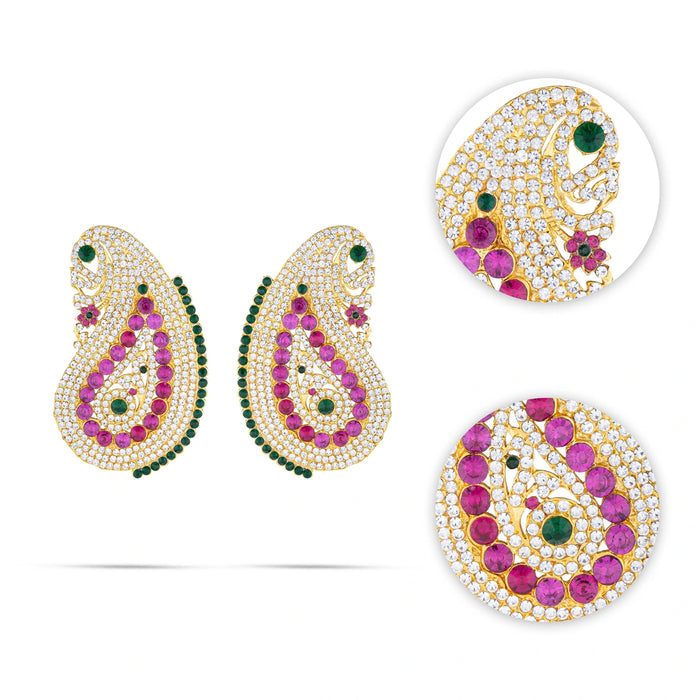 Stone Earring Pair - 4.5 X 2.5 Inches | Multicolour Stone Studs/ Karna Pathakam/ Earing For Deity - Head & Face Accessories