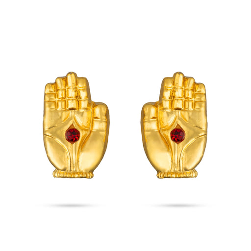 Varamahalakshmi Hand Pair- 1.25 X 0.75 Inches | Gold Polish Hastam/ Single Stone Laxmi Hand/ Hastham For Deity - Neck & Body Accessories