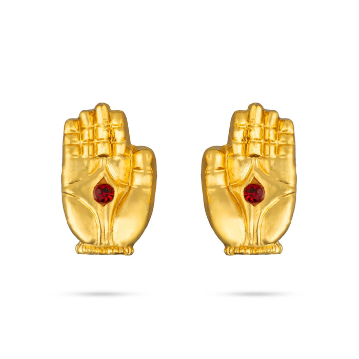 Varamahalakshmi Hand Pair- 1.25 X 0.75 Inches | Gold Polish Hastam/ Single Stone Laxmi Hand/ Hastham For Deity - Neck & Body Accessories