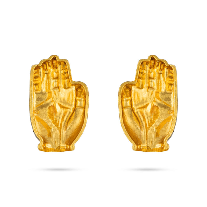 Varamahalakshmi Hand Pair- 1.25 X 0.75 Inches | Gold Polish Hastam/ Single Stone Laxmi Hand/ Hastham For Deity - Neck & Body Accessories