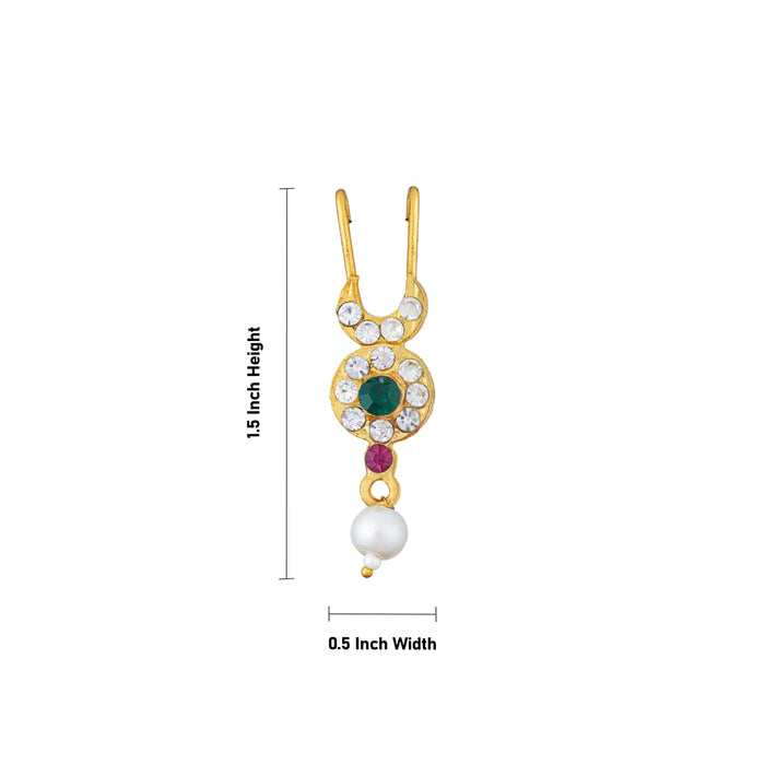 Bullaku Nose Pin - 1.5 X 0.5 Inches | Bead & Multicolour Stone Jewellery/ Nose Bullaku/ Nose Ring For Deity - Head & Face Accessories