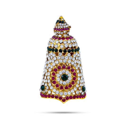 Stone Kireedam - 2.75 x 1.5 Inches | Full Crown/ Multicolour Stone Mukut/ Round Shape Kiridam for Deity/ 45 Gms - Head & Face Accessories