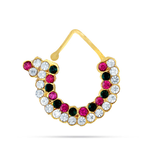Nathu Bullaku - 1.5 x 0.5 Inches | Multicolour Stone Nose Ring / Mukuthi / Stone Nose Pin for Deity - Head & Face Accessories