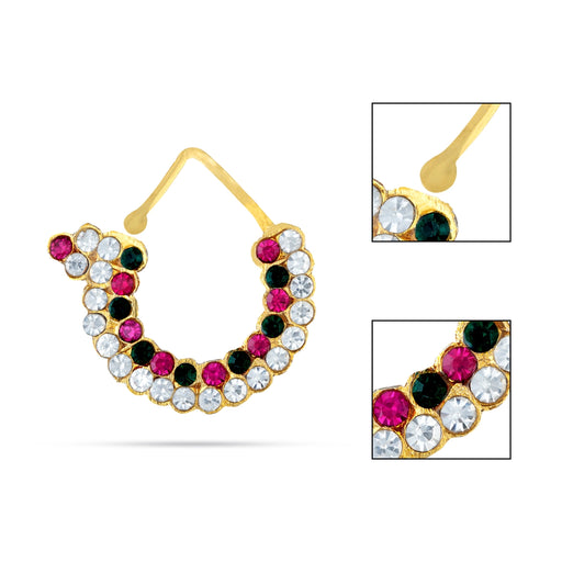 Nathu Bullaku - 1.5 x 0.5 Inches | Multicolour Stone Nose Ring / Mukuthi / Stone Nose Pin for Deity - Head & Face Accessories
