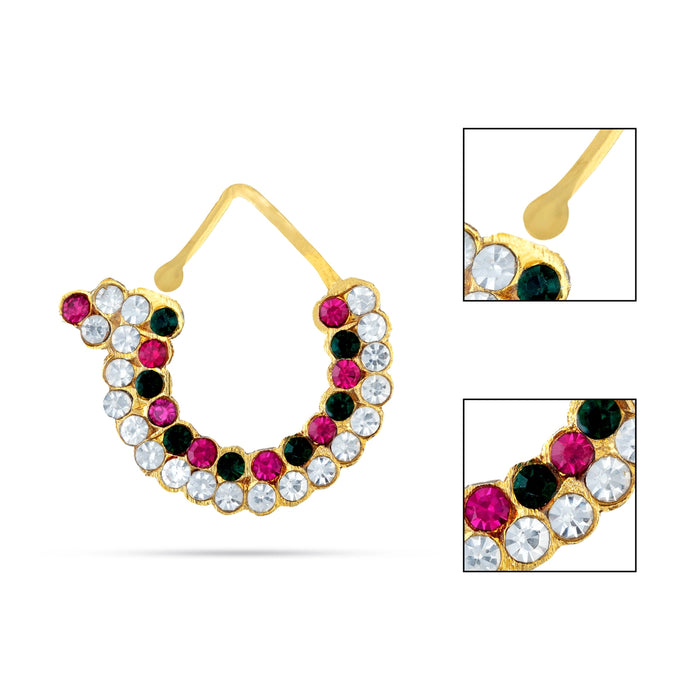 Nathu Bullaku - 1.5 x 0.5 Inches | Multicolour Stone Nose Ring / Mukuthi / Stone Nose Pin for Deity - Head & Face Accessories