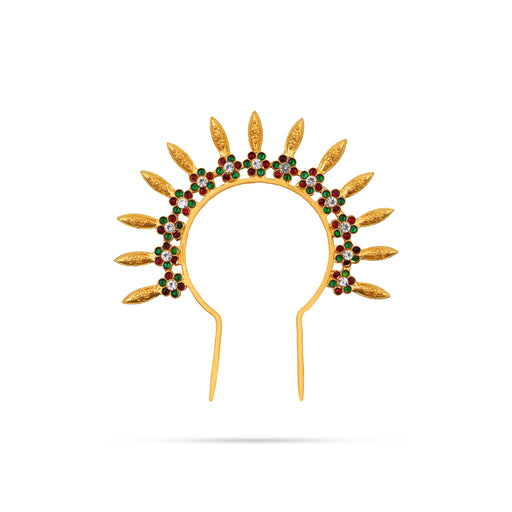 Kemp Hair Arch - 5.25 Inches | Multicolour Stone Jewellery/ Gold Polish Hair Accessory For Dance - Bharatanatyam Jewellery