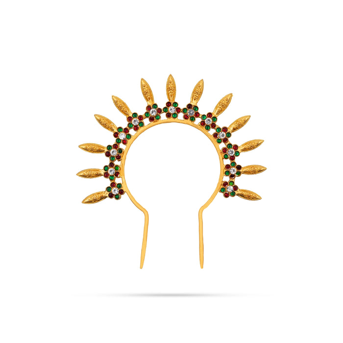 Kemp Hair Arch - 5.25 Inches | Multicolour Stone Jewellery/ Gold Polish Hair Accessory For Dance - Bharatanatyam Jewellery