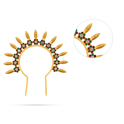 Kemp Hair Arch - 5.25 Inches | Multicolour Stone Jewellery/ Gold Polish Hair Accessory For Dance - Bharatanatyam Jewellery